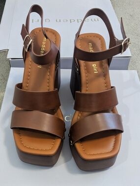 Madden Girl Brown Triple-Strap Platform Sandals